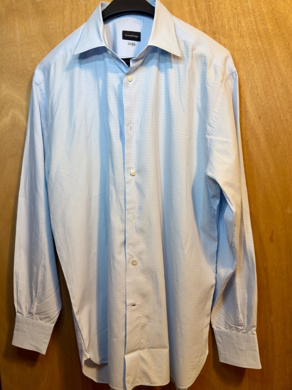 Ermenegildo Zegna 100fili Luxury Dress Shirt Light Blue Micro Check Plaid